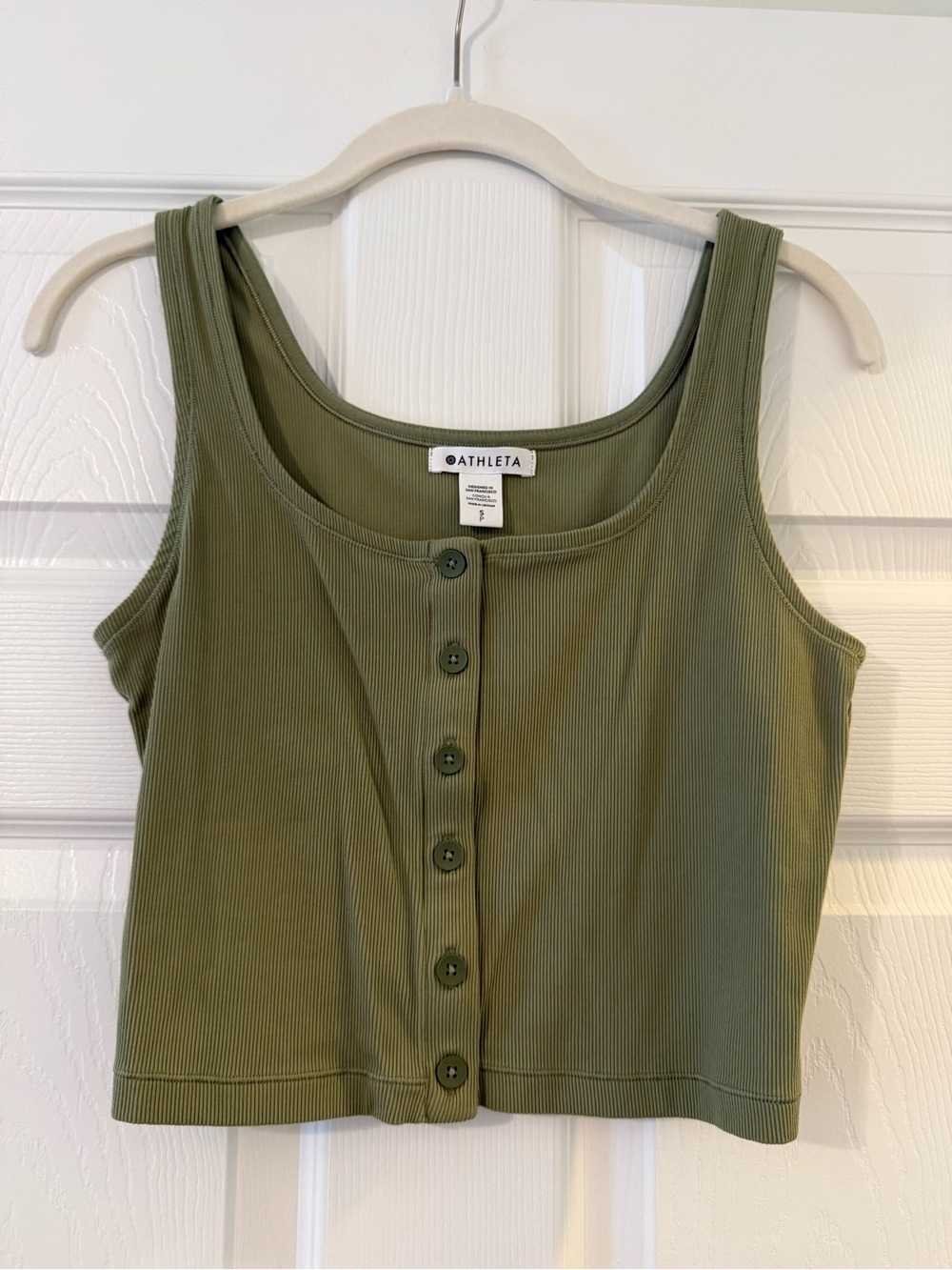 Athleta Olive Ribbed Button-Front Crop Tank